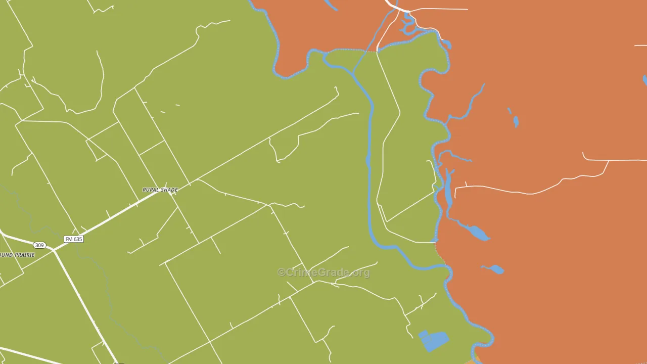 Rural Shade, TX Map of Burglary Rates