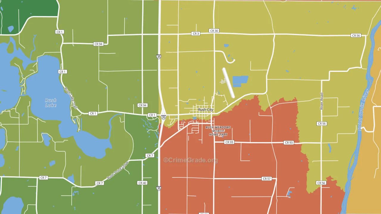 Rush City, MN Map of Burglary Rates