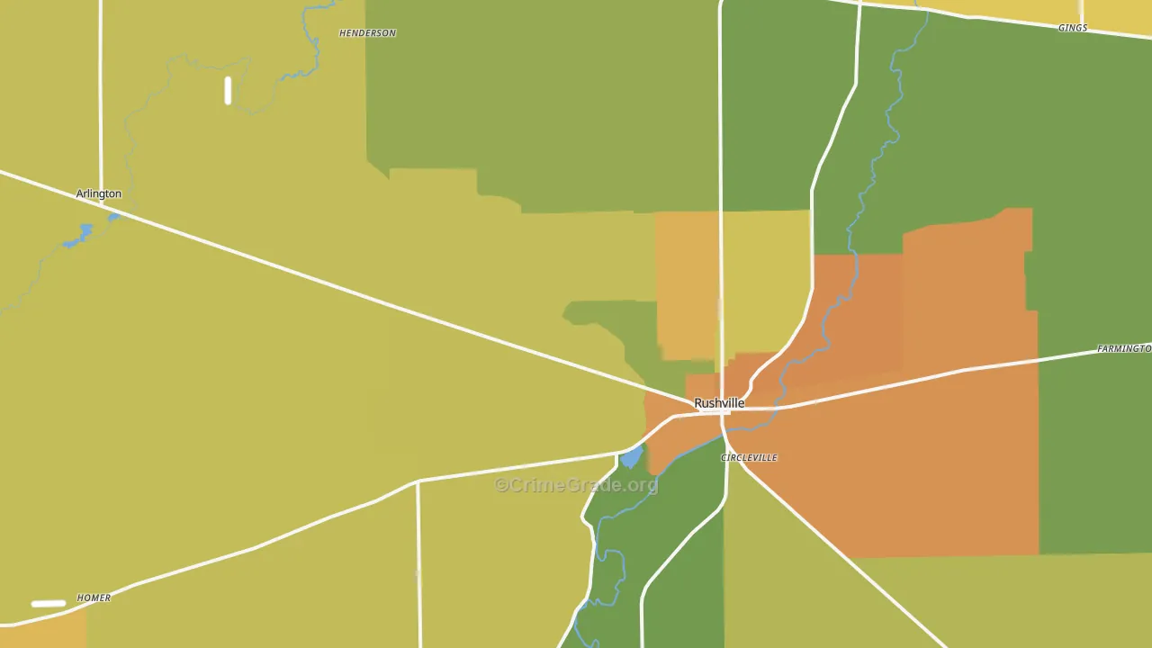 Rush County, IN Map of Burglary Rates
