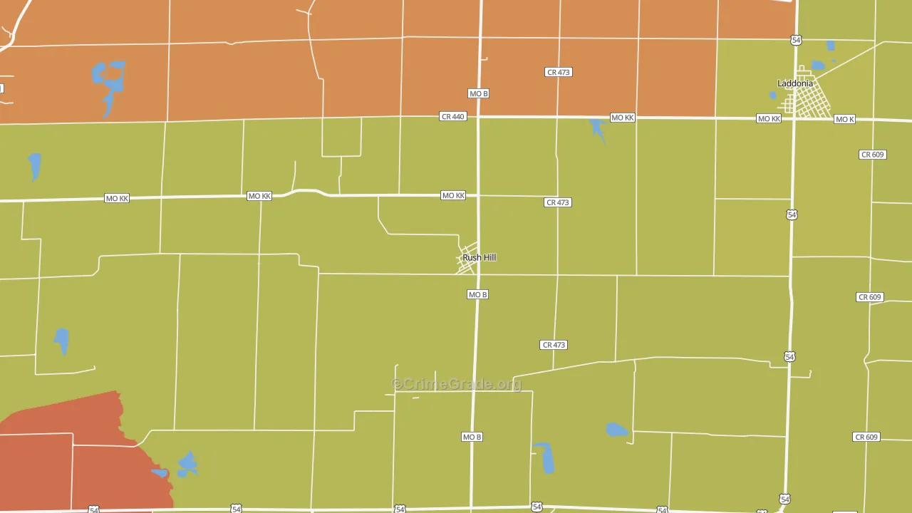Rush Hill, MO Map of Burglary Rates