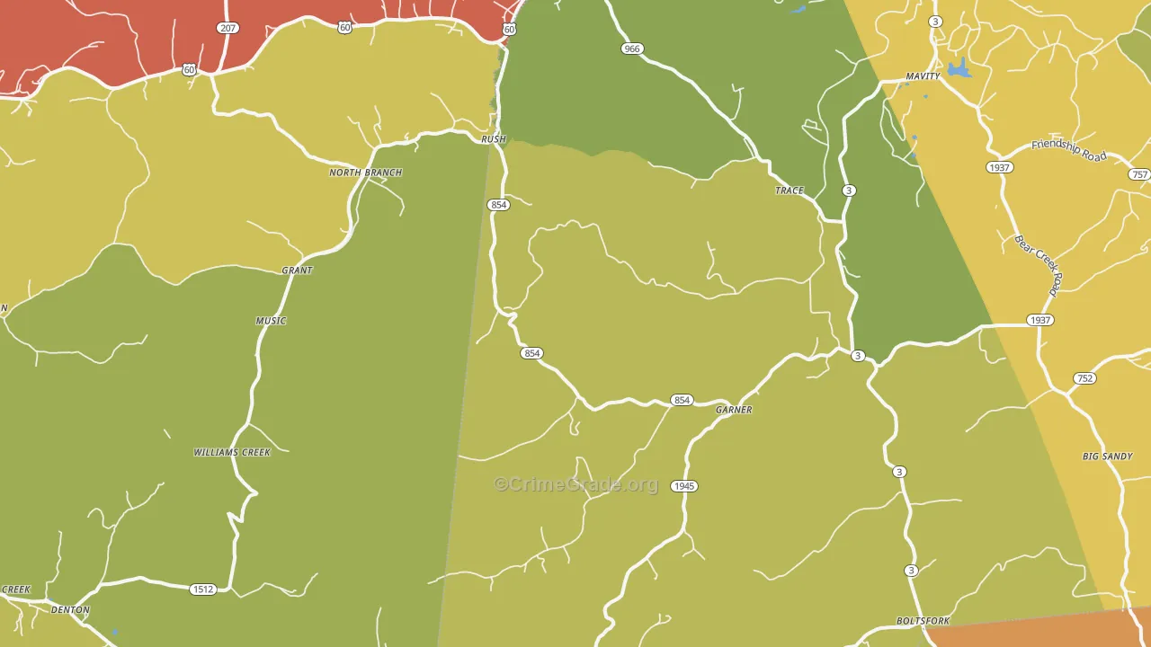 Rush, KY Map of Burglary Rates
