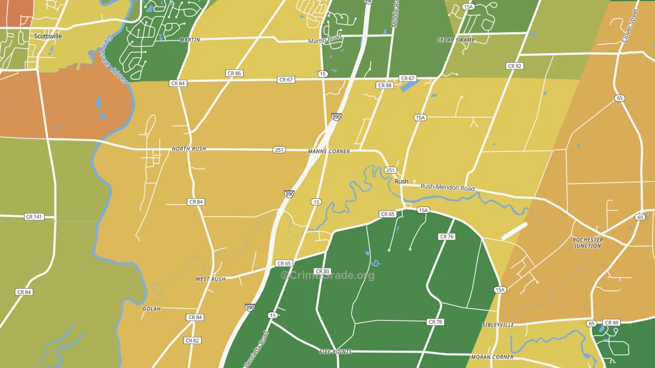 Rush, NY Map of Burglary Rates