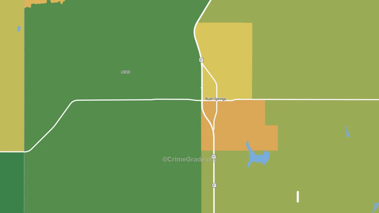 Rush Springs, OK Map of Burglary Rates