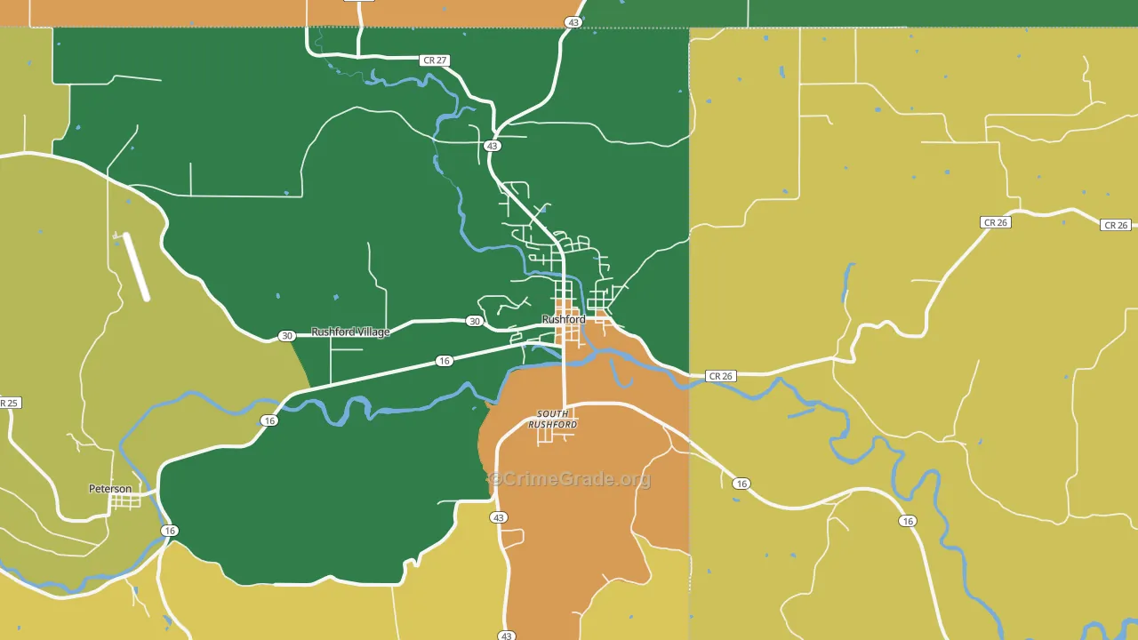 Rushford, MN Map of Burglary Rates