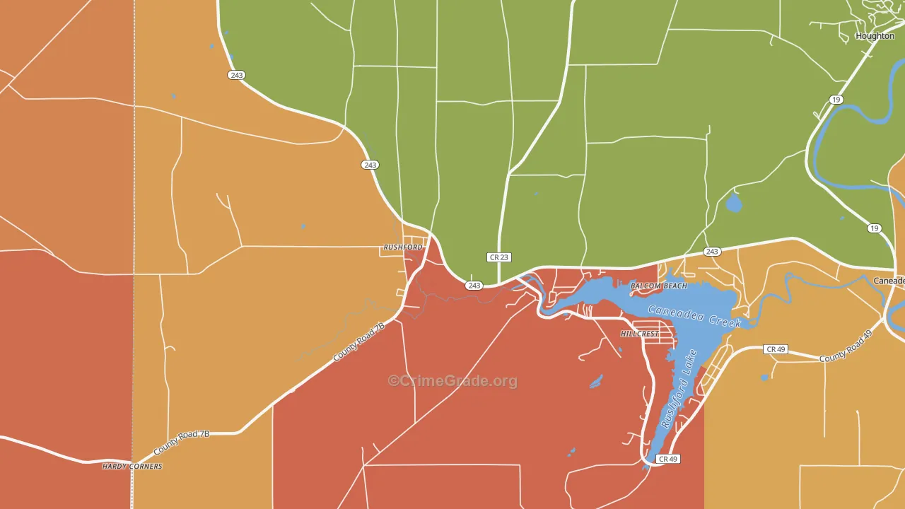 Rushford, NY Map of Burglary Rates