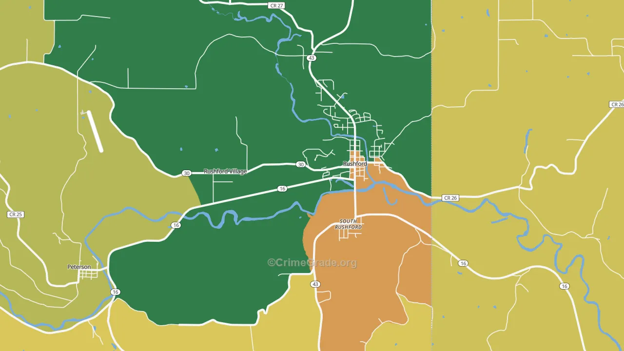 Rushford Village, MN Map of Burglary Rates