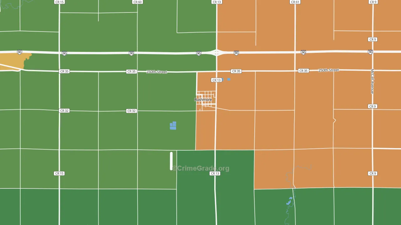 Rushmore, MN Map of Burglary Rates