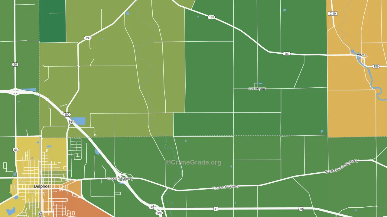 Rushmore, OH Map of Burglary Rates