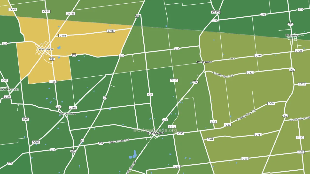 Rushsylvania, OH Map of Burglary Rates