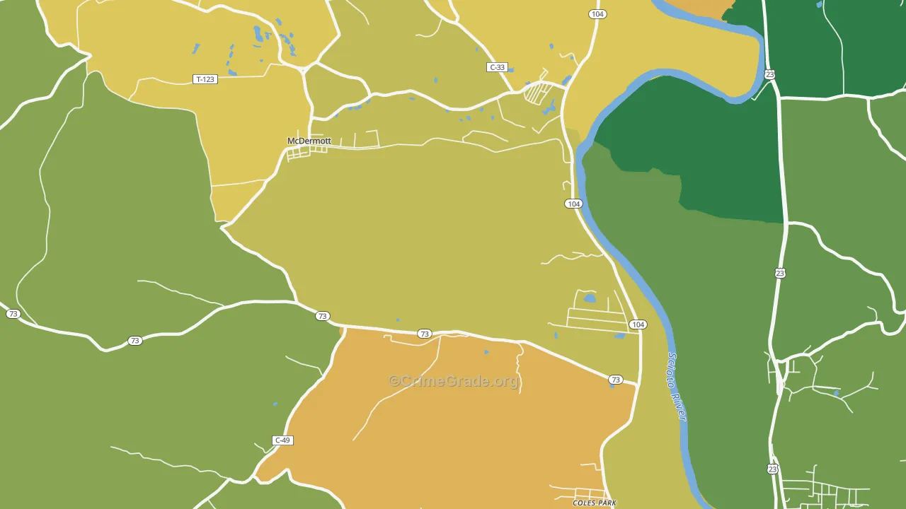 Rushtown, OH Map of Burglary Rates