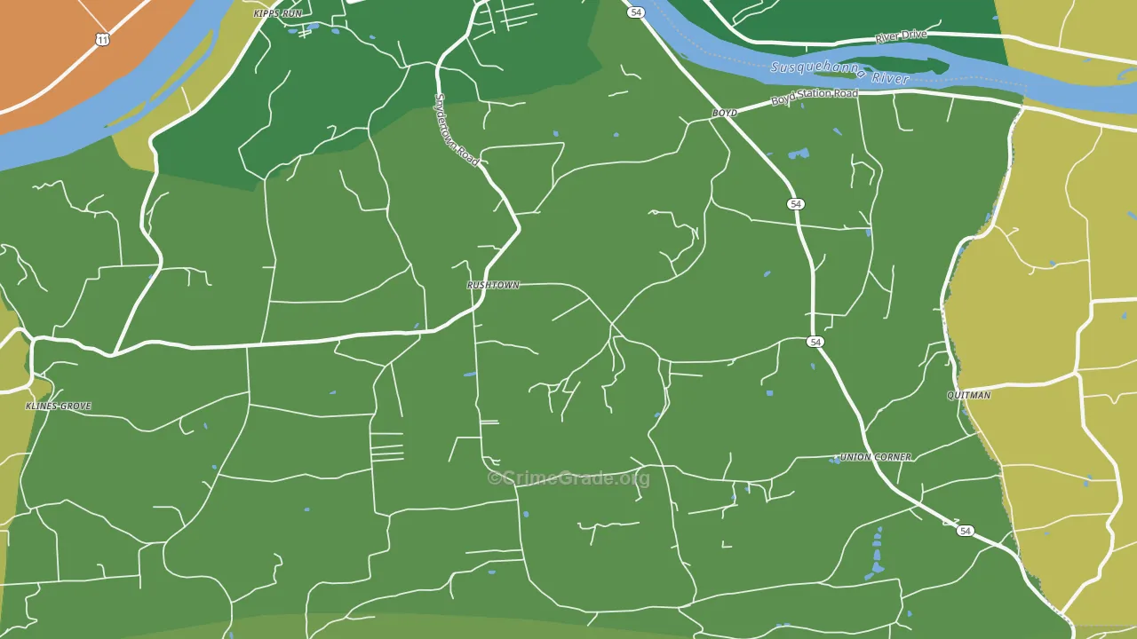Rushtown, PA Map of Burglary Rates