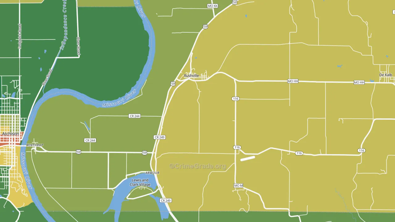 Rushville, MO Map of Burglary Rates