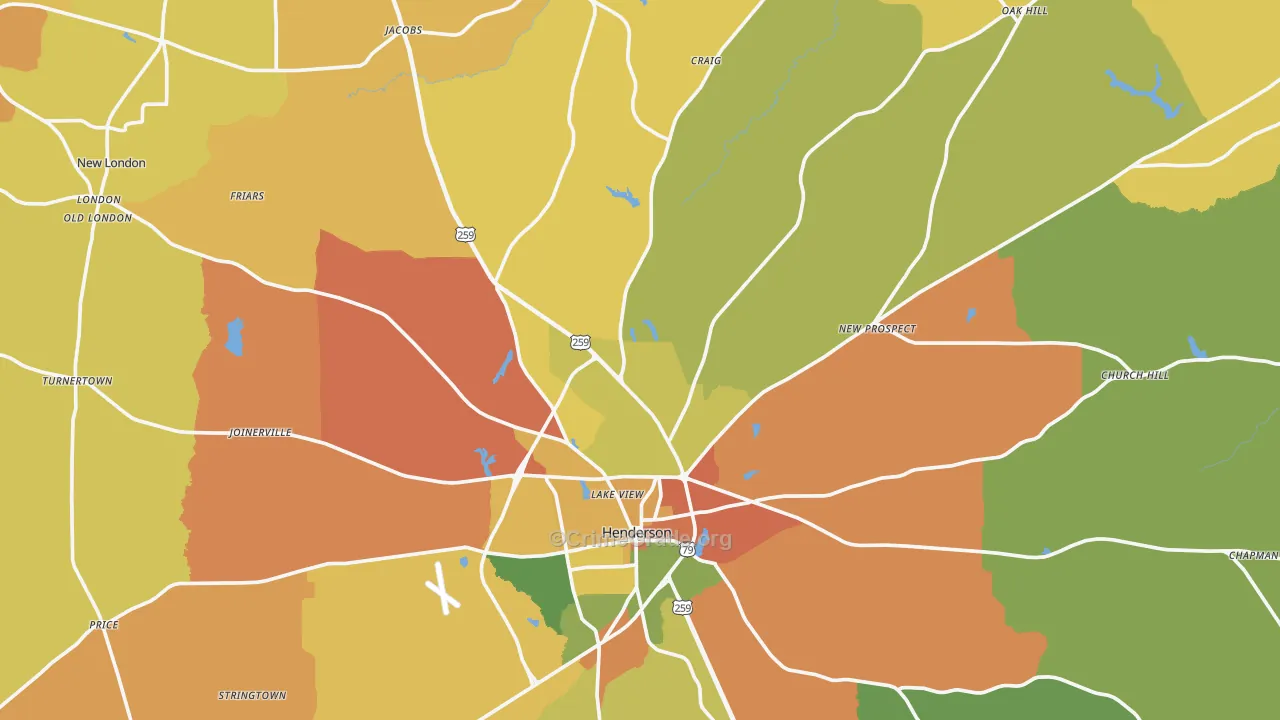 Rusk County, TX Map of Burglary Rates