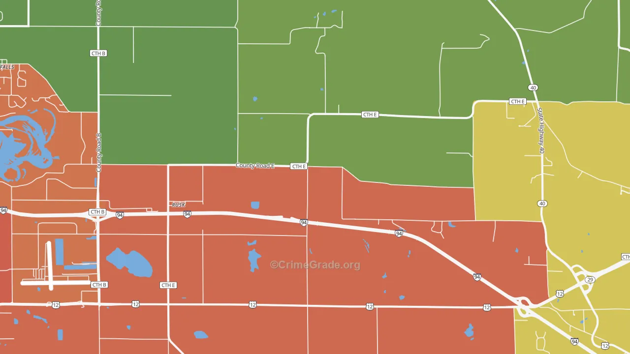 Rusk, WI Map of Burglary Rates