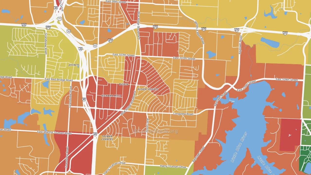 Ruskin Heights, Kansas City, MO Map of Burglary Rates