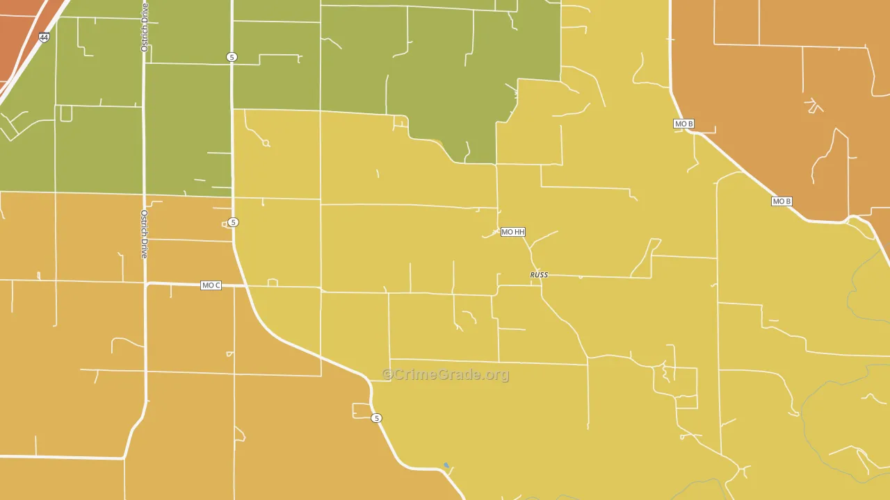 Russ, MO Map of Burglary Rates