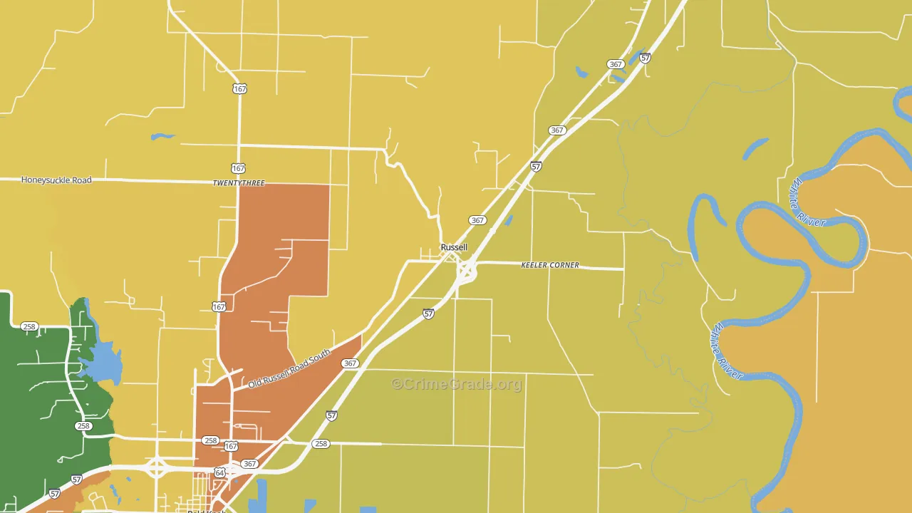 Russell, AR Map of Burglary Rates