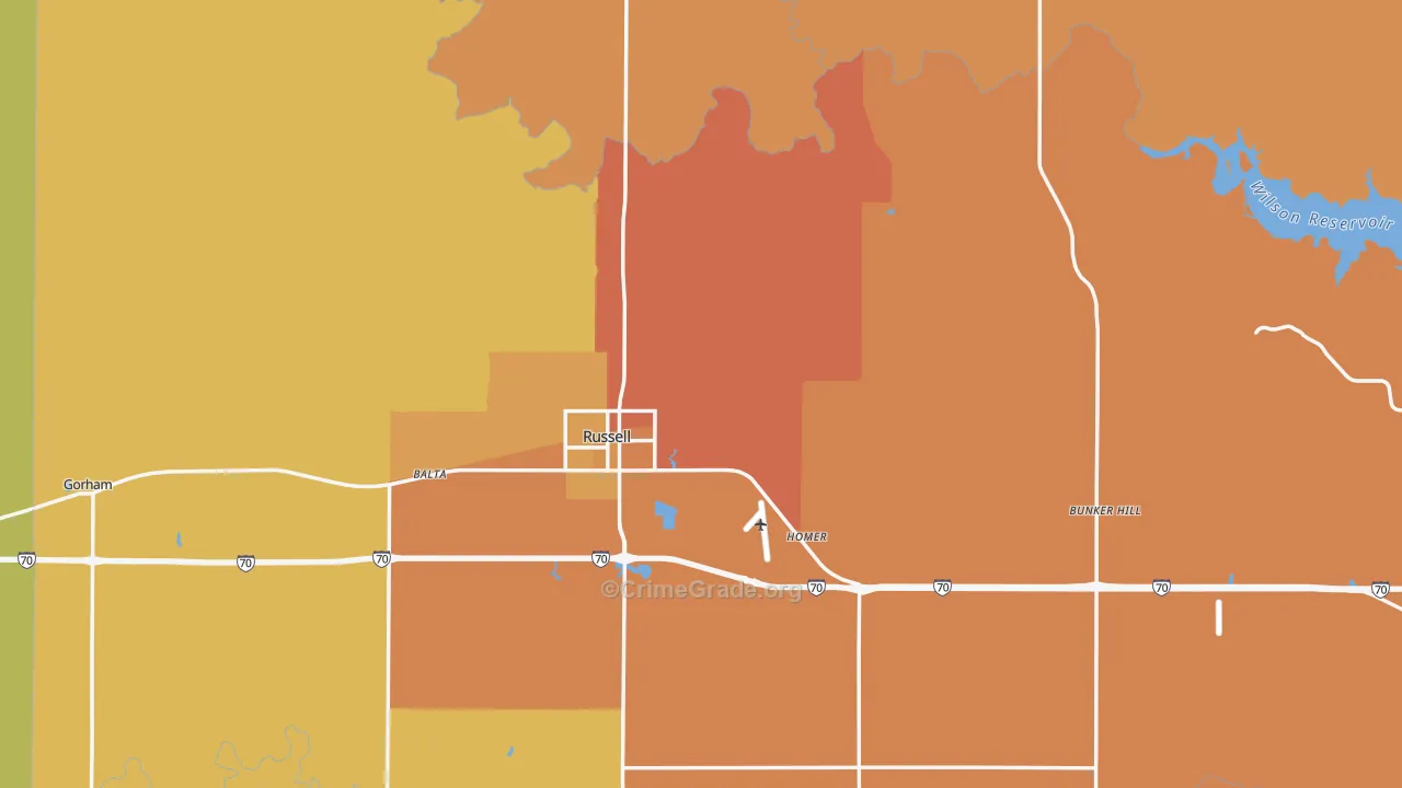 Russell County, KS Map of Burglary Rates