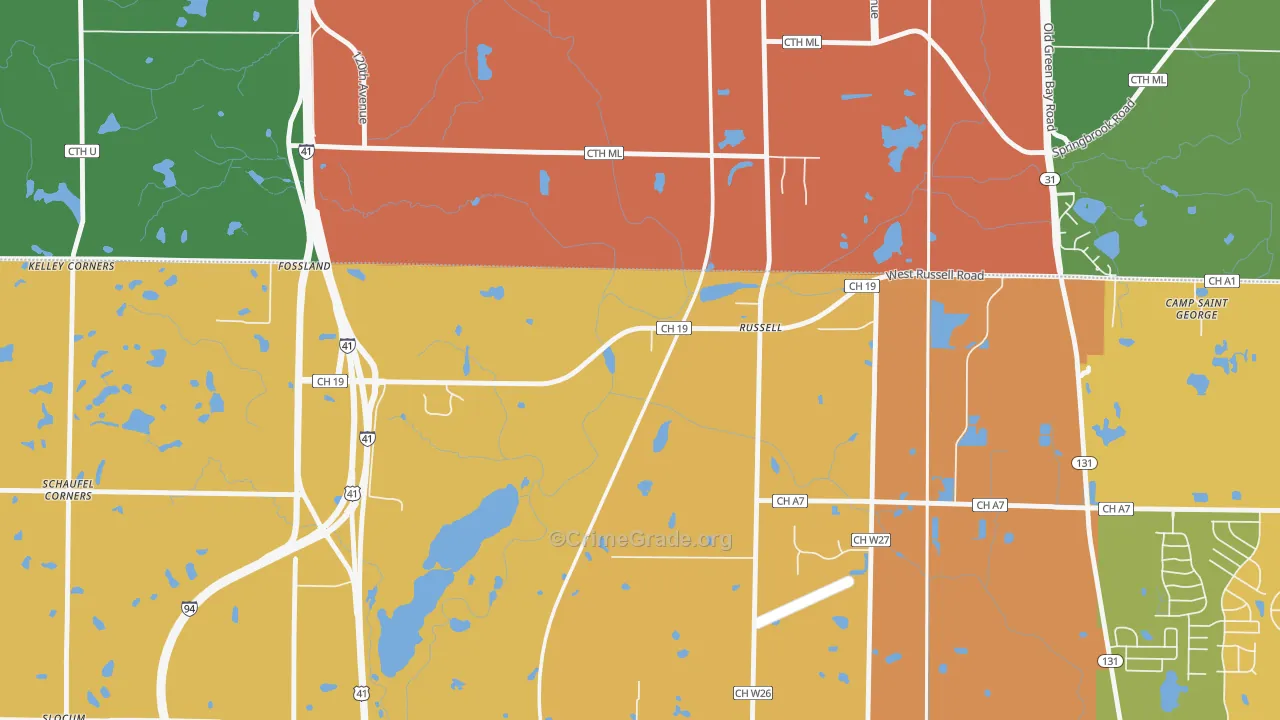 Russell, IL Map of Burglary Rates