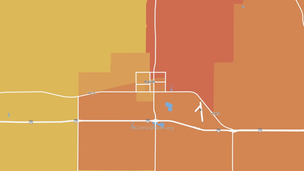 Russell, KS Map of Burglary Rates