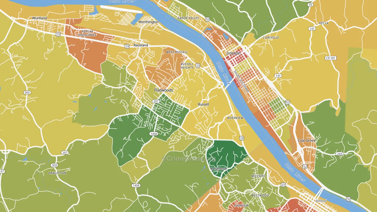 Russell, KY Map of Burglary Rates
