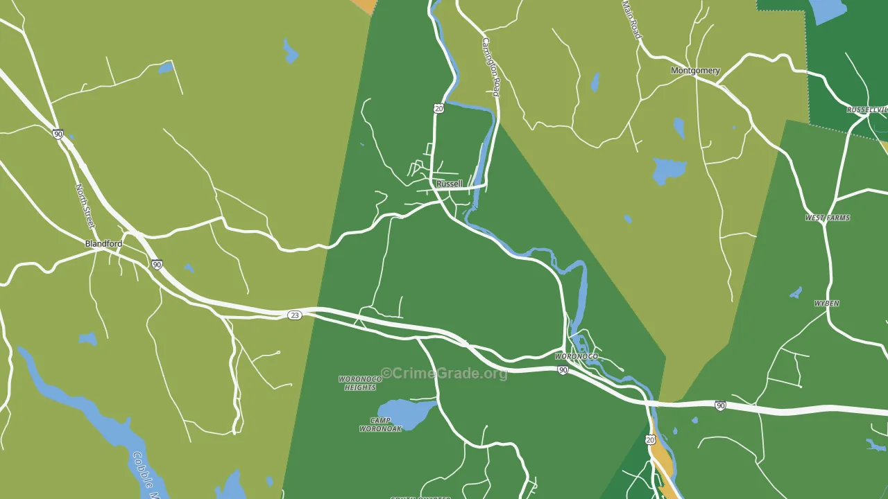 Russell, MA Map of Burglary Rates