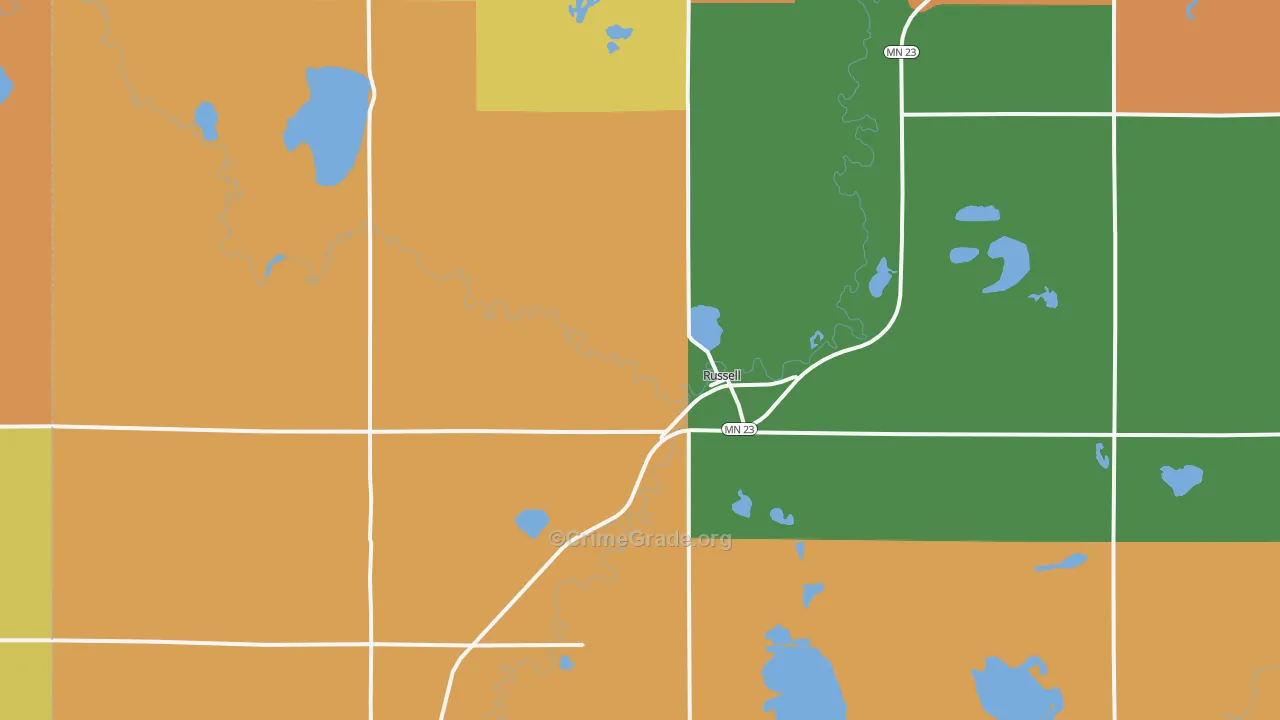Russell, MN Map of Burglary Rates