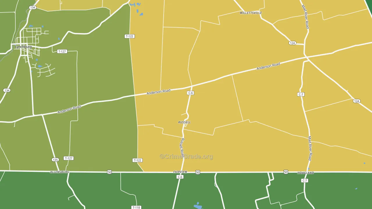 Russell, OH Map of Burglary Rates