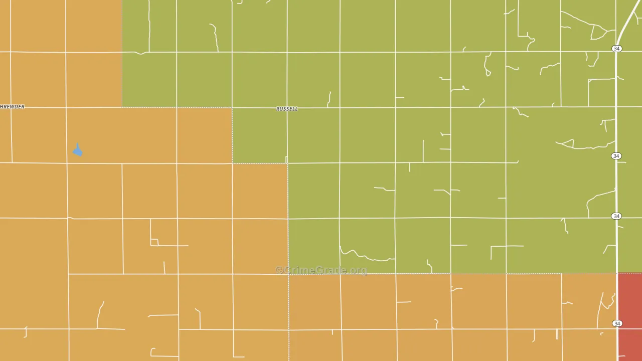 Russell, OK Map of Burglary Rates