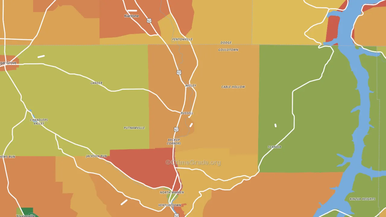 Russell, PA Map of Burglary Rates