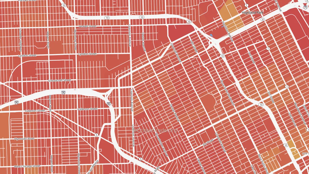 Russell Woods, Detroit, MI Map of Burglary Rates