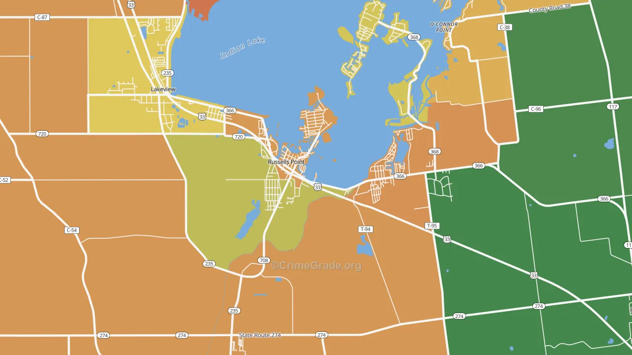 Russells Point, OH Map of Burglary Rates