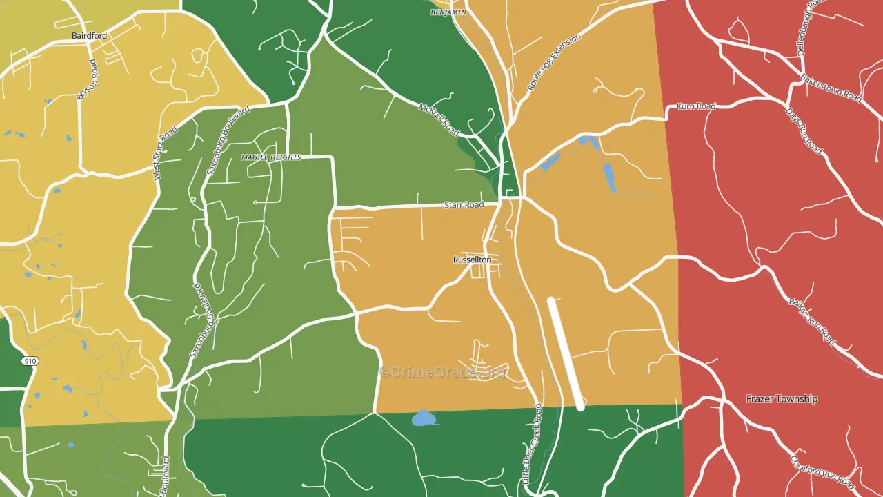 Russellton, PA Map of Burglary Rates