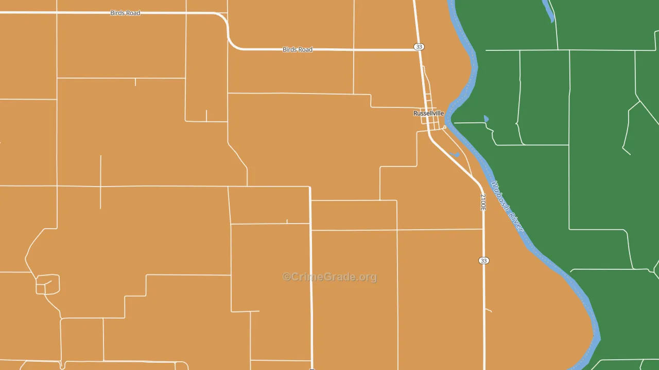 Russellville, IL Map of Burglary Rates