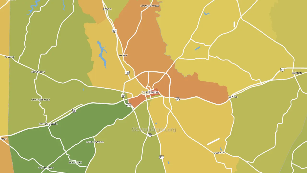 Russellville, KY Map of Burglary Rates