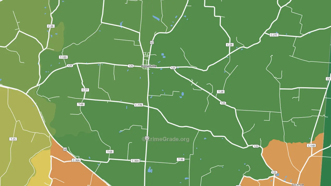 Russellville, OH Map of Burglary Rates