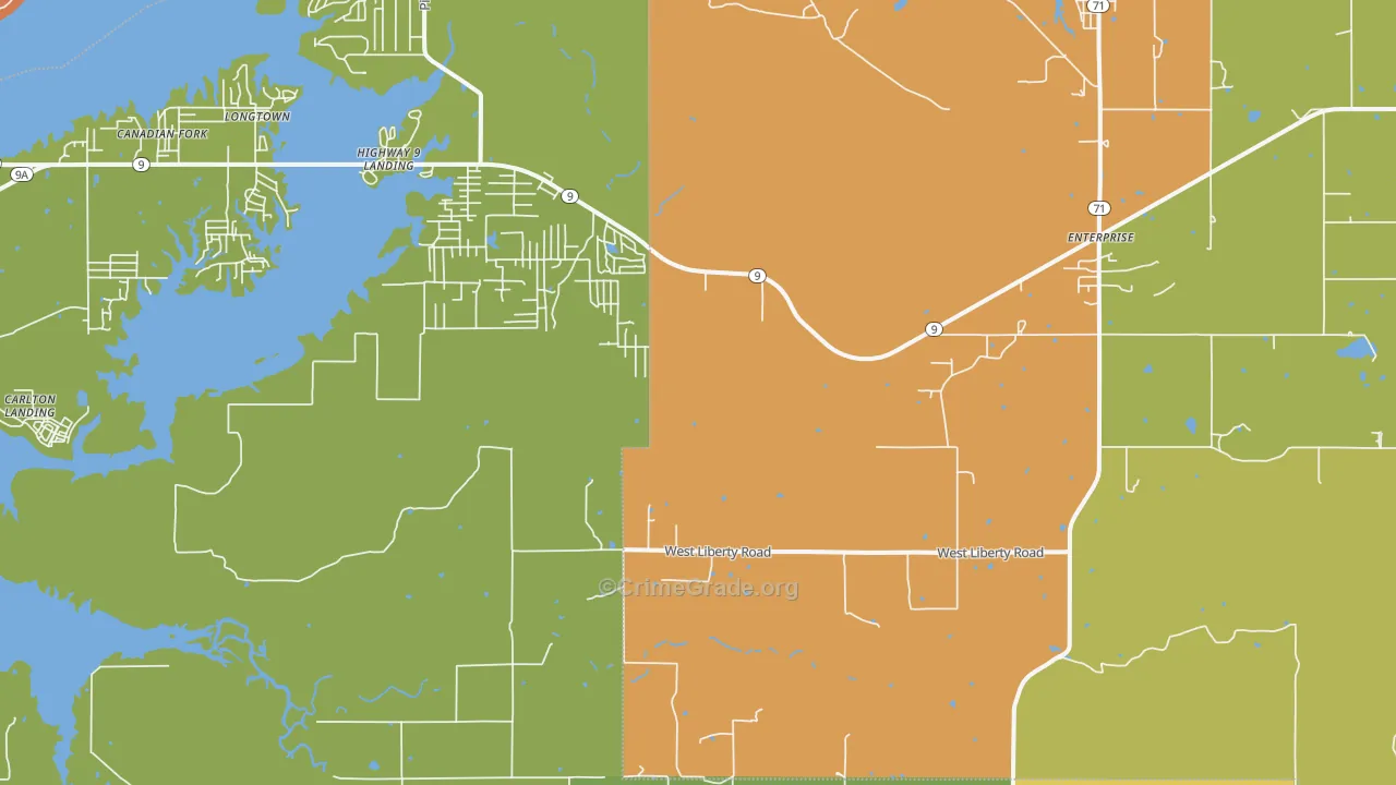 Russellville, OK Map of Burglary Rates