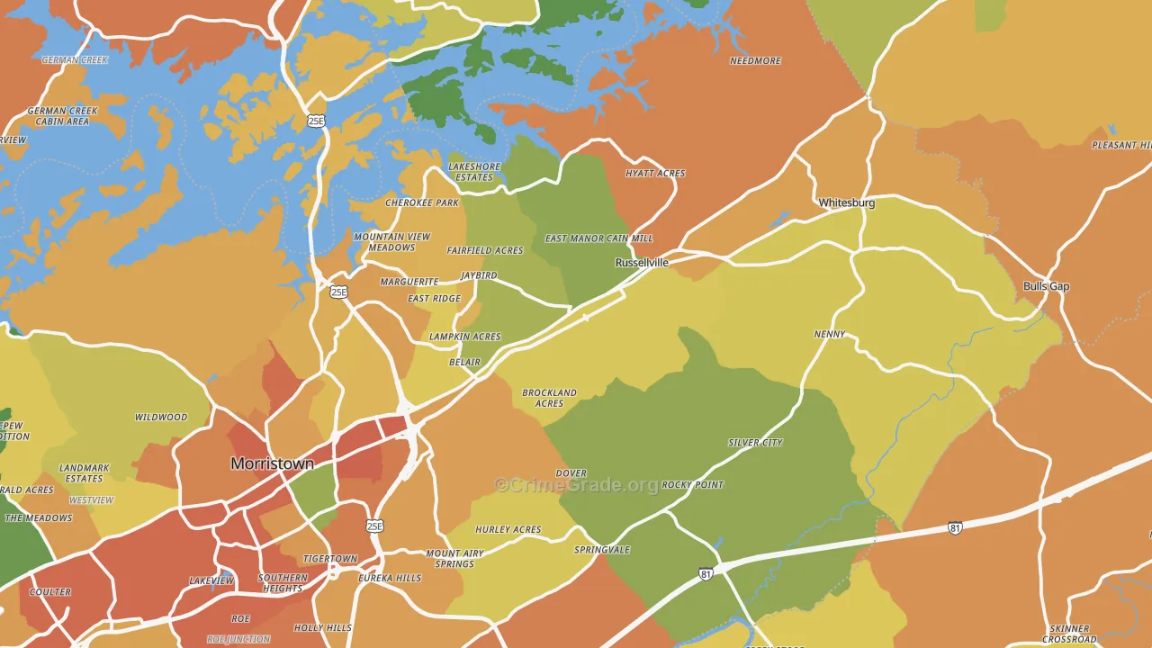 Russellville, TN Map of Burglary Rates