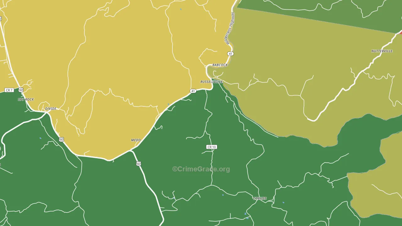 Russellville, WV Map of Burglary Rates