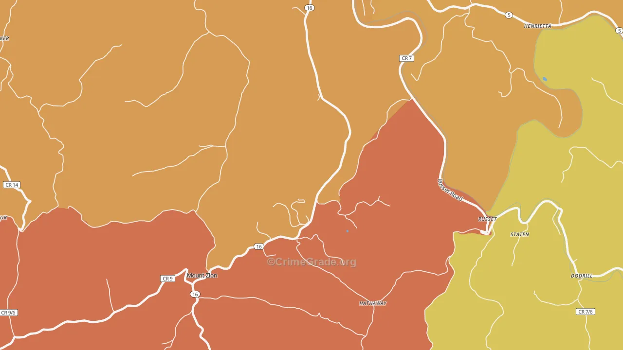 Russet, WV Map of Burglary Rates