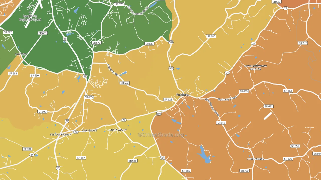 Rustburg, VA Map of Burglary Rates