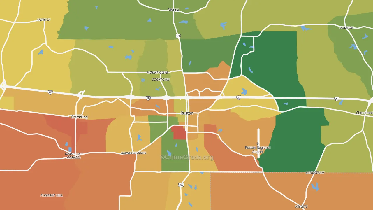 Ruston, LA Map of Burglary Rates