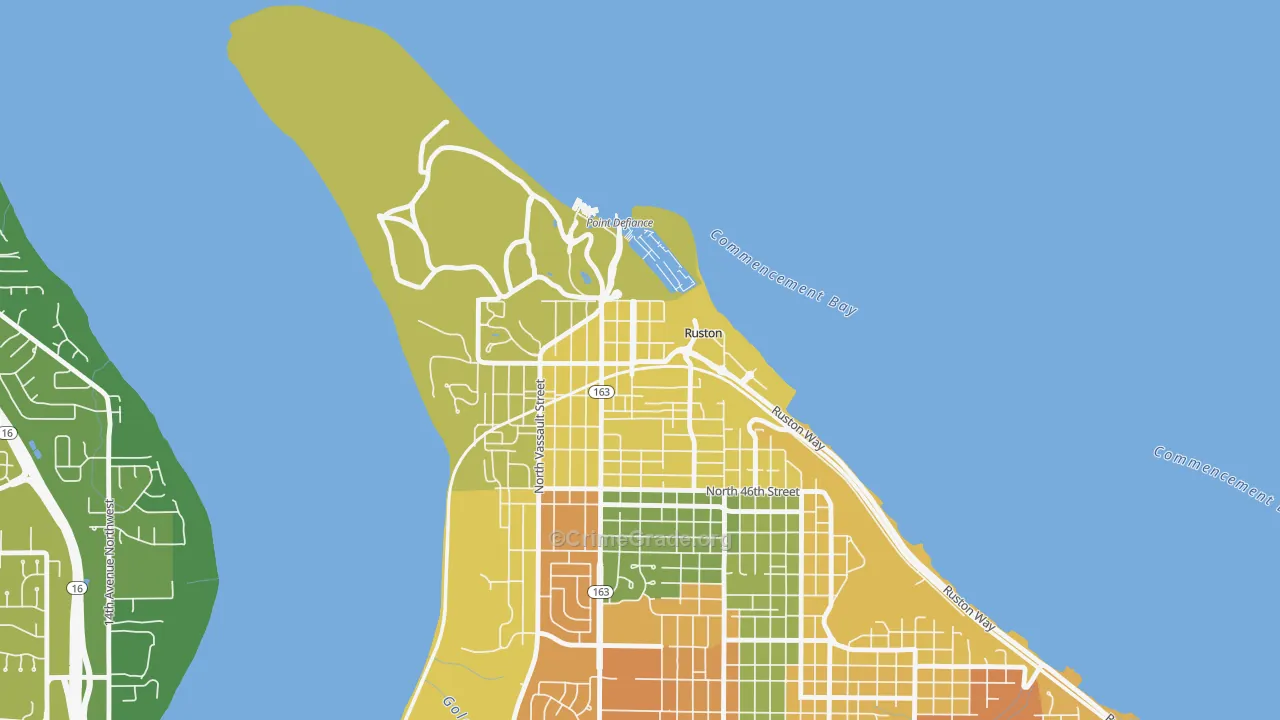 Ruston, WA Map of Burglary Rates