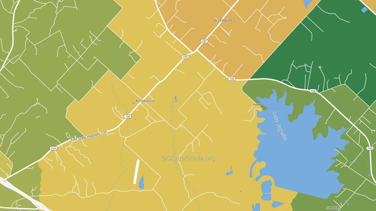 Rutersville, TX Map of Burglary Rates