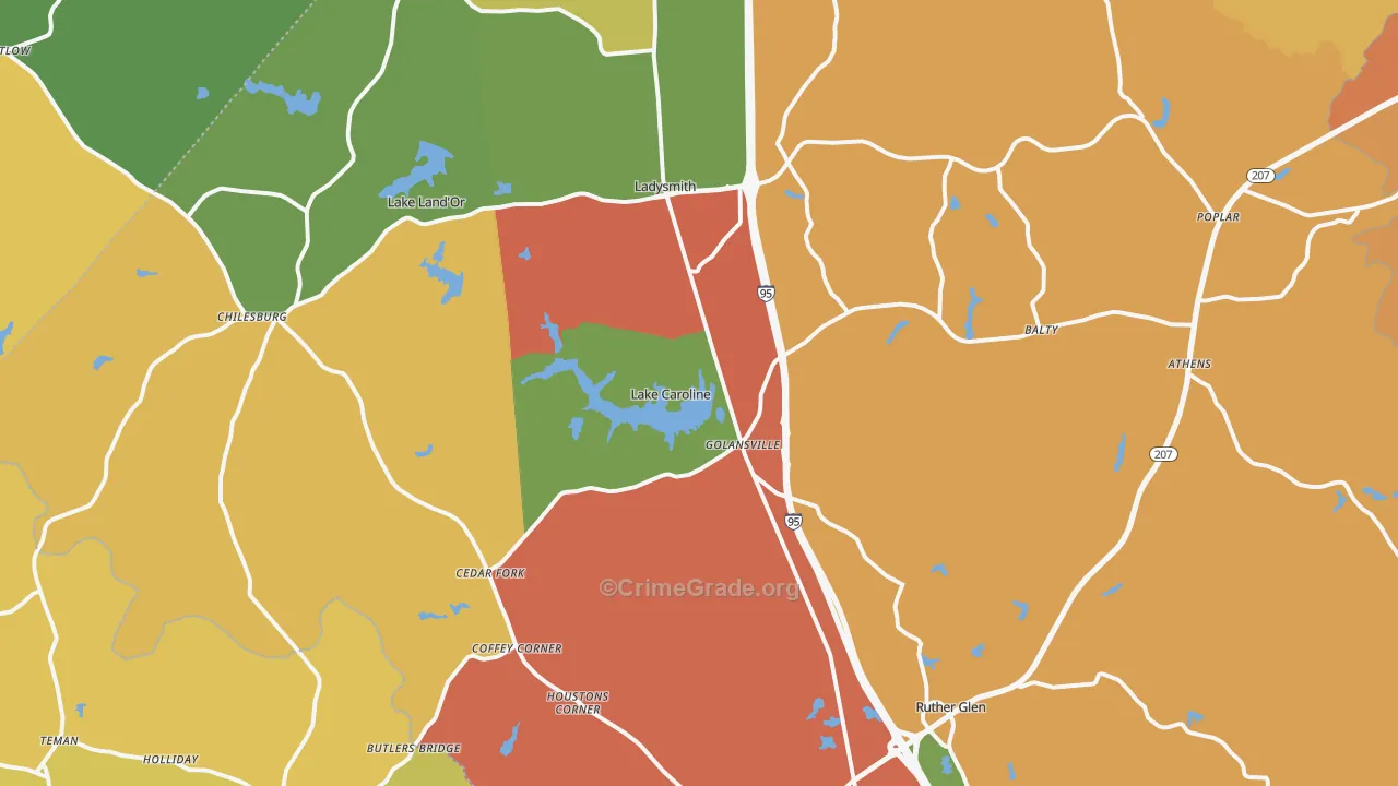 Ruther Glen, VA Map of Burglary Rates