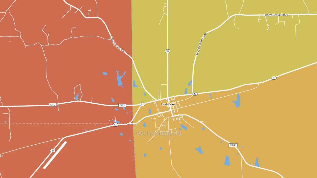 Rutherford, AL Map of Burglary Rates