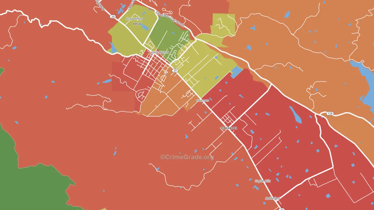 Rutherford, CA Map of Burglary Rates