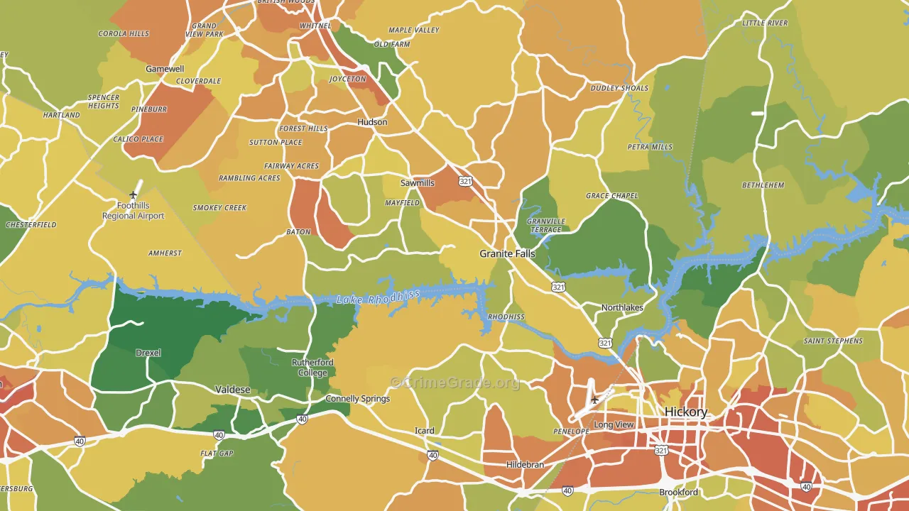 Rutherford College, NC Map of Burglary Rates