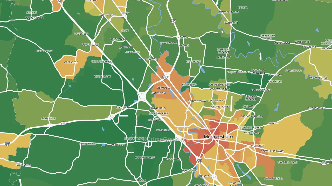 Rutherford County, TN Map of Burglary Rates