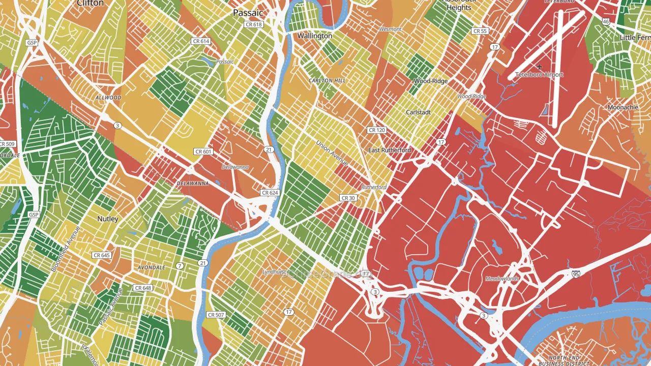 Rutherford, NJ Map of Burglary Rates